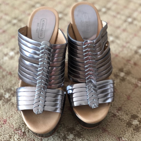 Metallic silver Coach Wedges - Picture 2 of 4
